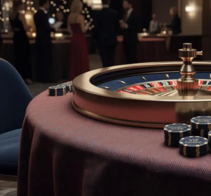 Décor de roulette haut de gamme avec lumière chaude, jetons factices et scénographie soignée